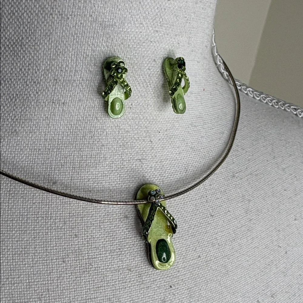 Bright Green Sandal Pendant and Earring Set